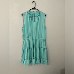 Light Green Blue Ruffle Mini Dress – Size 2XL